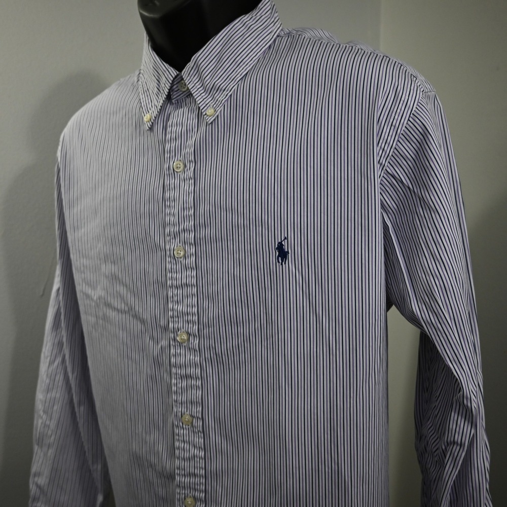 Ralph‎ Lauren Button Down Shirt Mens 18 34/35 2XL Custom Fit Striped Long Sleeve
